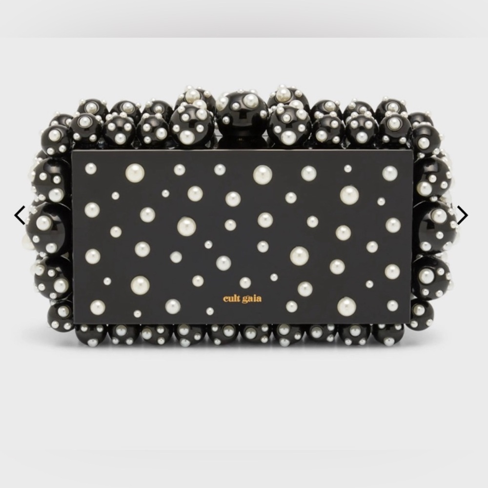 cult gaia Black Pearl-Studded Acrylic Clutch